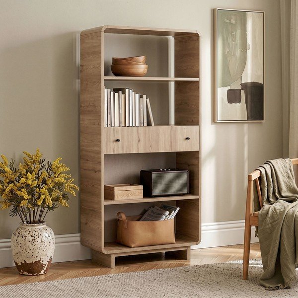 Biblioteka u dekoru hrasta u svijetloj prirodnoj boji 78x153x34 cm Senza – Nordure-image-2