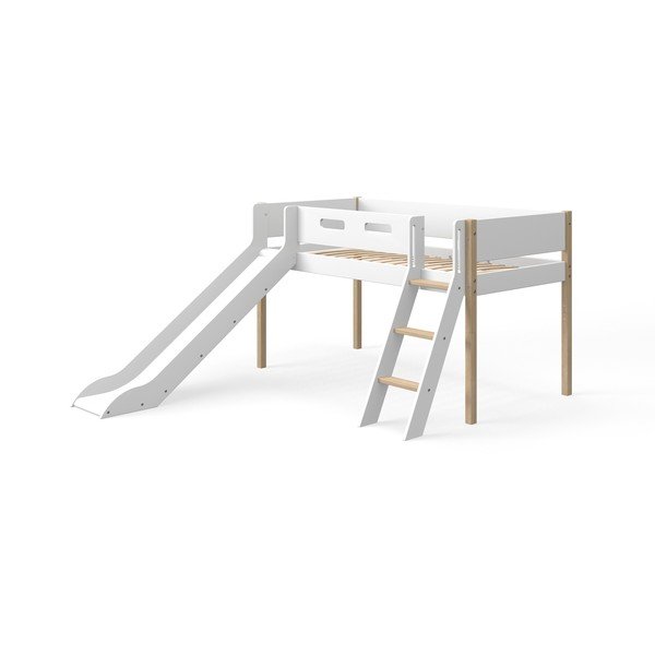 Bijeli dječji podignuti krevet s toboganom Flexa White, 90 x 200 cm