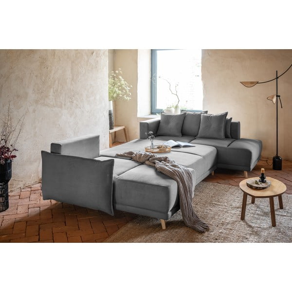 Siva sklopiva kutna garnitura od samta (s desnim kutom/u obliku slova "U") Lazy Lukka – Miuform-image-4