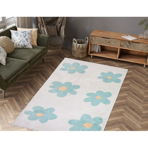 Mentol zeleni/boje slonovače periv dječji tepih 60x100 cm Cute Flowers Green – Vitaus-image-1