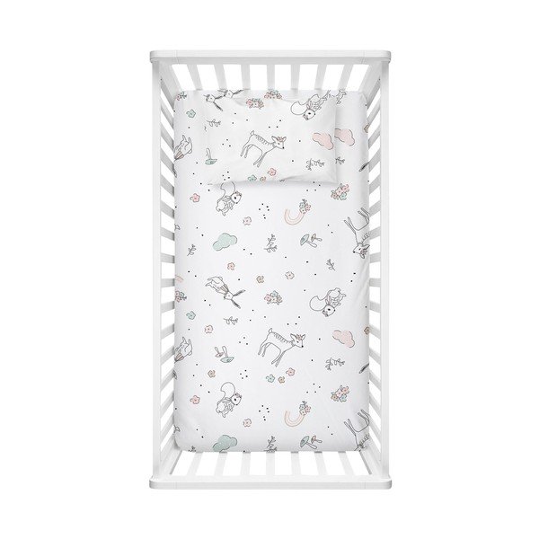 Bijela dječja plahta s gumom za dječji krevetić od renforce pamuka 70x120 cm Flowers – Mijolnir