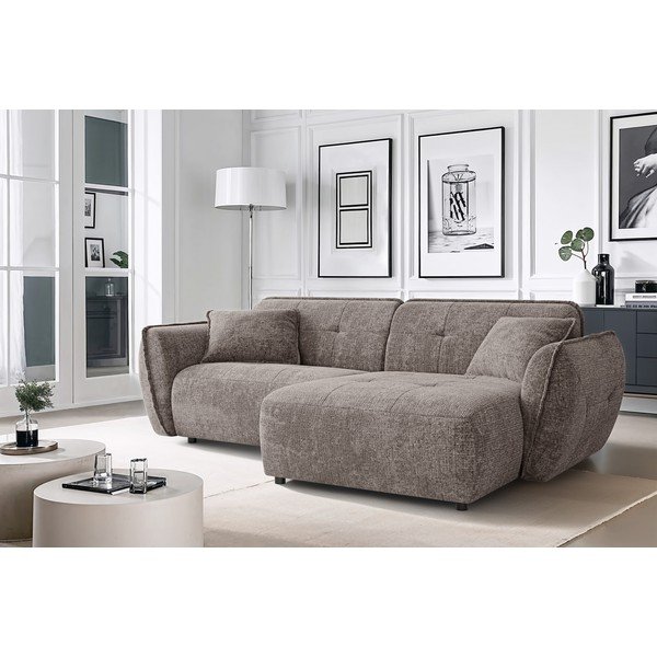 Smeđe-siva kutna garnitura od šenila (s desnim kutom/s ležaljkom) Nelia – Ropez-image-1