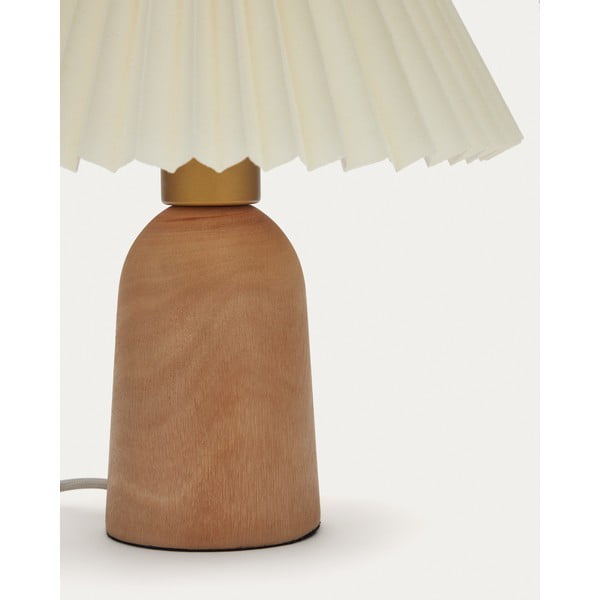 Bež/u prirodnoj boji stolna lampa od masivnog kaučuka s tekstilnim sjenilom (visina 33 cm) Benicarlo – Kave Home-image-3