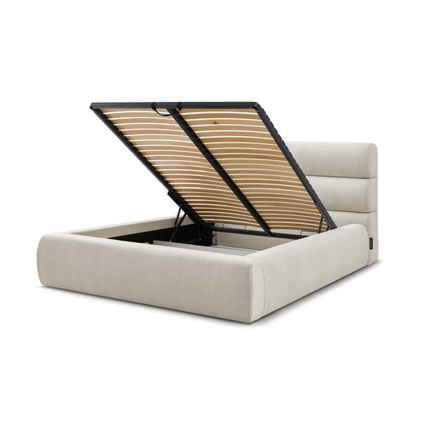 Bež tapecirani bračni krevet s prostorom za pohranu s podnicom 160x200 cm Jagna – Bobochic Paris-image-4