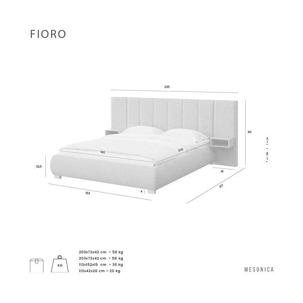 Svjetlo smeđi tapecirani bračni krevet s podnicom 140x200 cm Fioro – MESONICA-image-4