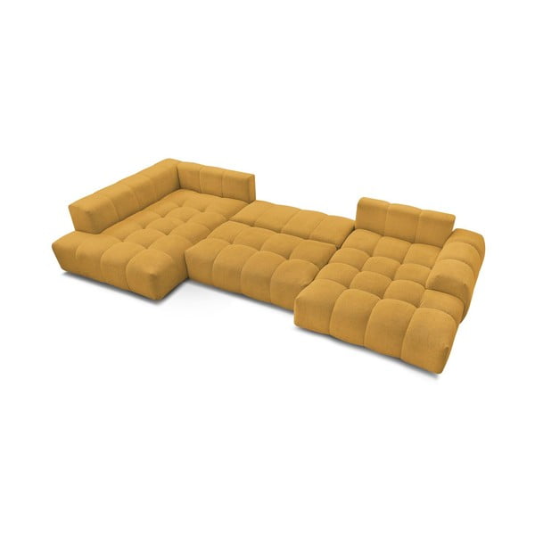 Senf žuta sklopiva/s prostorom za odlaganje kutna garnitura od šenila (s lijevim kutom/u obliku slova "U") Everest – Bobochic Paris-image-4