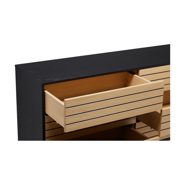 Crna niska komoda u dekoru hrasta 140x84 cm Stripe - Woodman-image-1