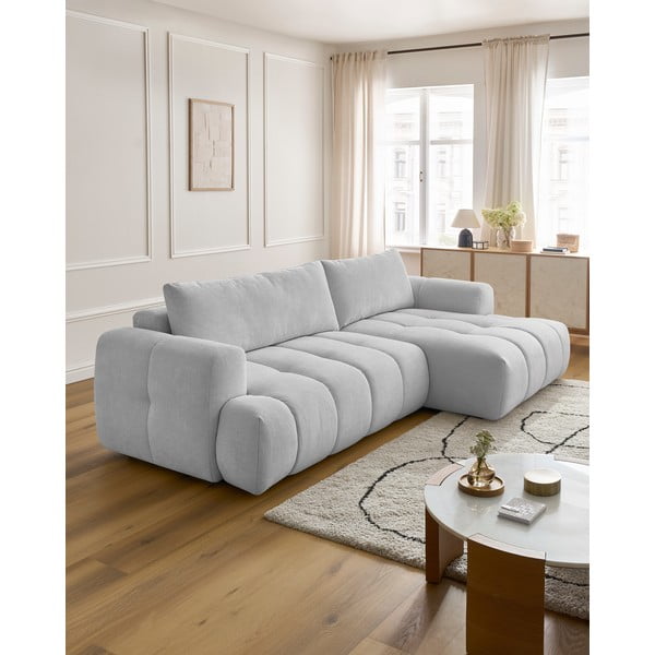 Svijetlo siva sklopiva/s prostorom za odlaganje kutna garnitura (s desnim kutom/s ležaljkom) Fuji – Bobochic Paris-image-1