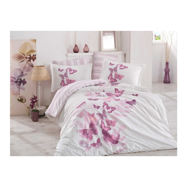 Posteljina s pamučnim prekrivačem za bračni krevet Sueno Lilac, 200 x 220 cm