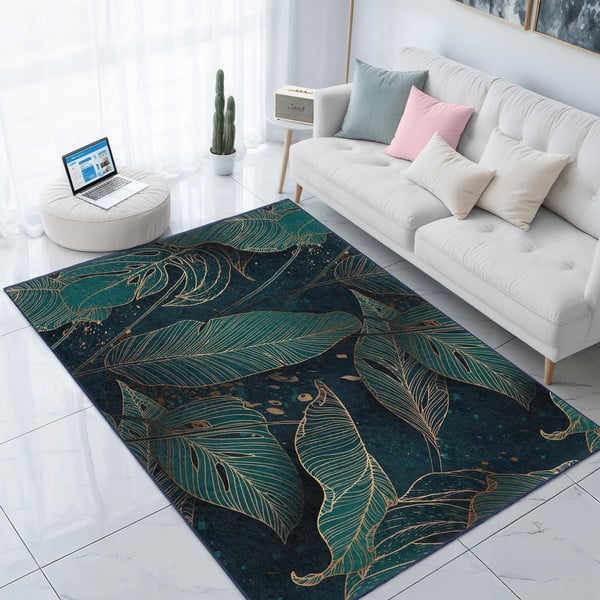 Petrolej zeleni perivi tepih 80x150 cm Midnight Jungle – Mila Home-image-3