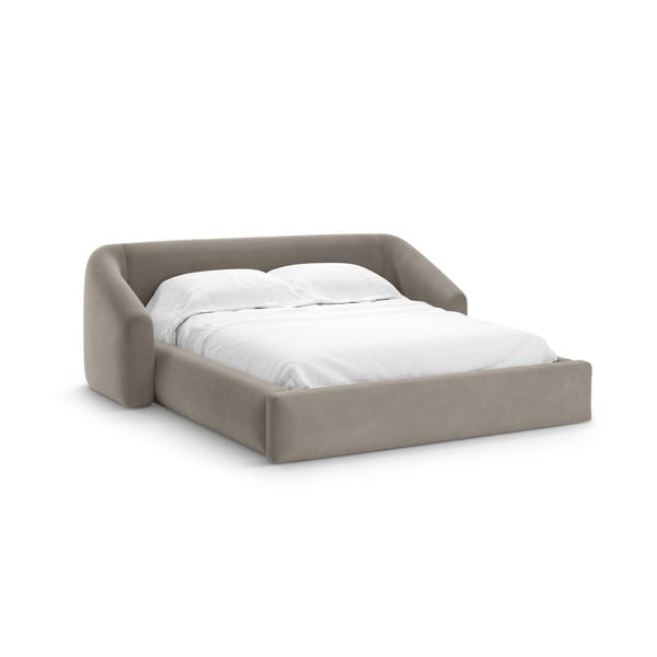 Svjetlo smeđi tapecirani bračni krevet s prostorom za odlaganje s podnicom 200x200 cm Campi – Cosmopolitan Design