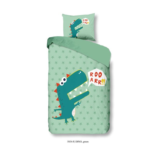 Dječja pamučna posteljina Good Morning Green Dino, 140 x 200 cm