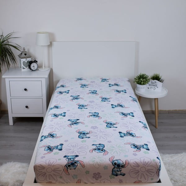 Bijela pamučna dječja plahta s gumom za krevet za jednu osobu 90x200 cm Lilo and Stitch "Ohana White"  – Jerry Fabrics-image-1
