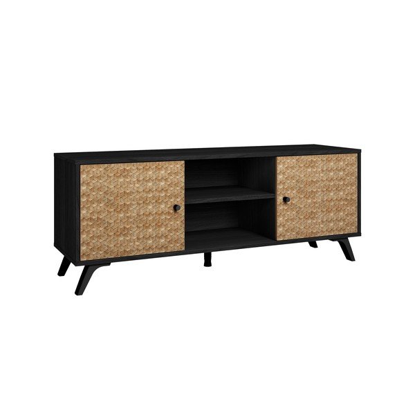Crna TV komoda u egzotičnom drvenom dekoru 136x53 cm Hanoi - Marckeric-image-3