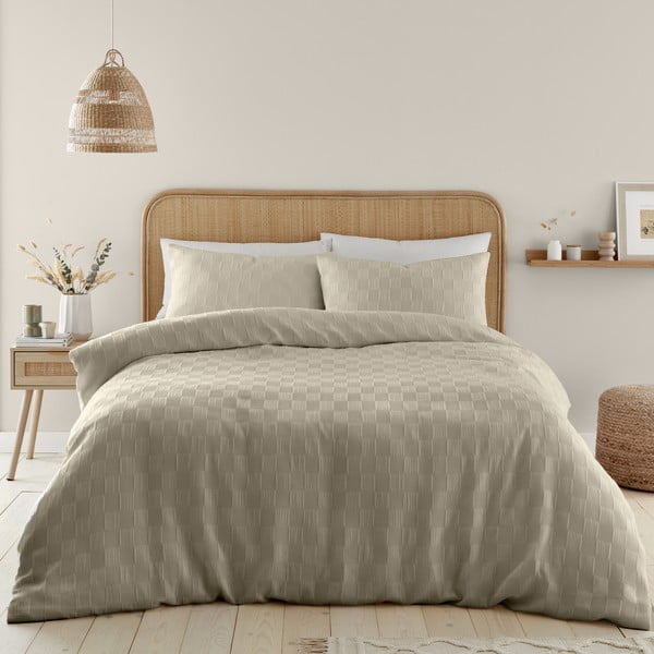 Bež posteljina za bračni krevet 200x200 cm Waffle Checkerboard – Catherine Lansfield