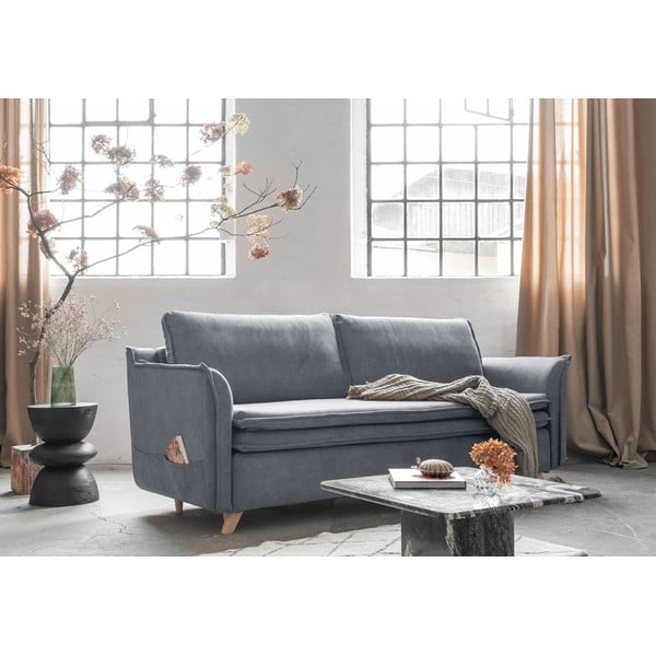 Siva baršunasti sklopiva sofa 225 cm Charming Charlie – Miuform-image-3