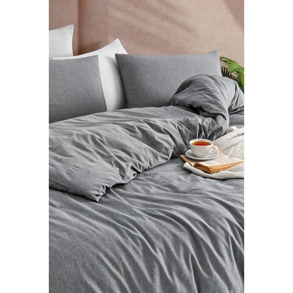 Antracitno siva posteljina za krevet za jednu osobu 140x200 cm Yarn Dyed – Mijolnir-image-1
