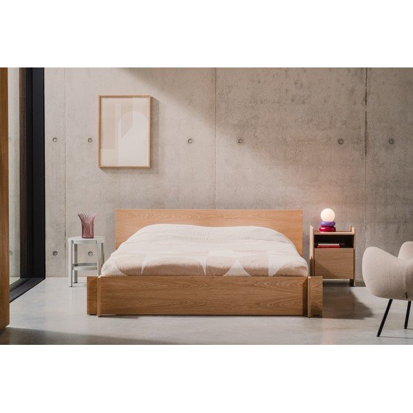 Bračni krevet od iverice/od šperploče u dekoru hrasta s podnicom 160x200 cm u prirodnoj boji Valt – noo.ma-image-2