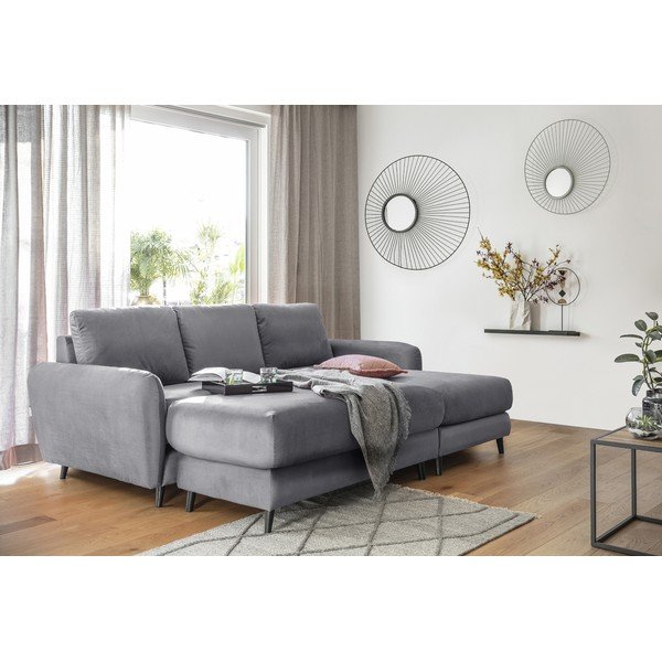 Svijetlo siva baršunasta kutna garnitura s podnožnikom Miuform Cozy Claire, desni kut-image-1