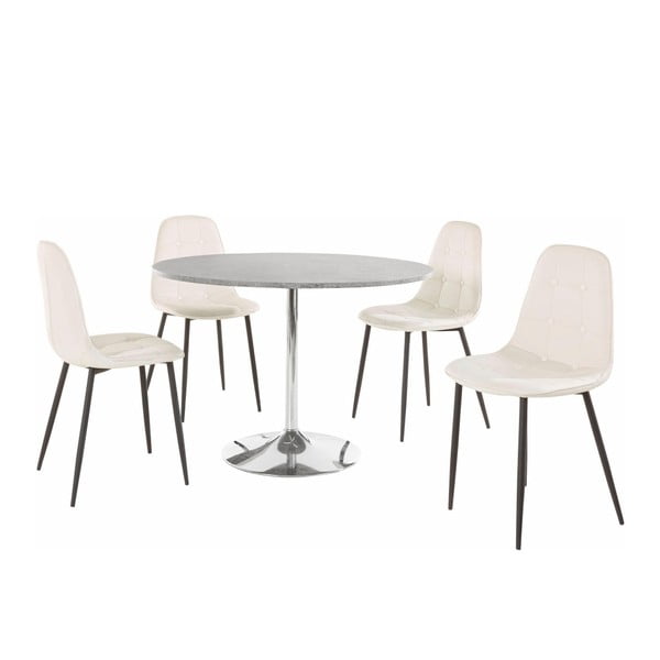 Set okruglog stola za blagovanje i 4 bijele stolice Støraa Terri Concrete