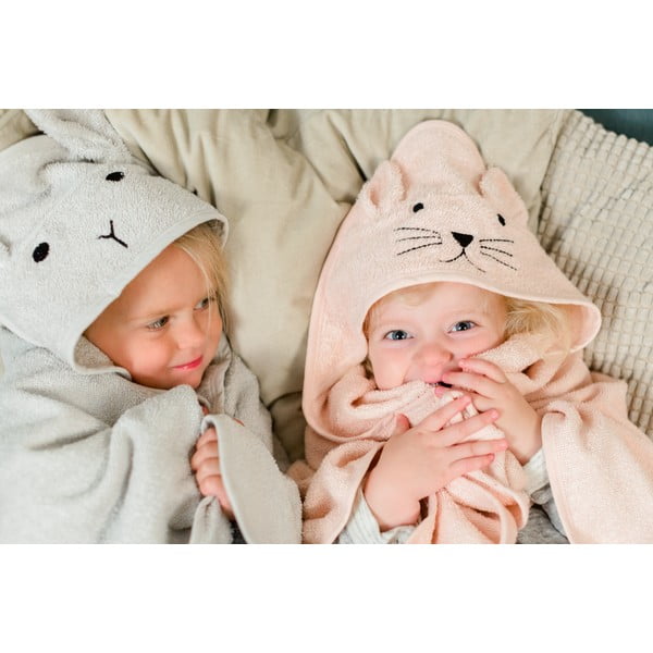 Ružičasti pamučni dječji ručnik s kapuljačom Kindsgut Cat-image-1