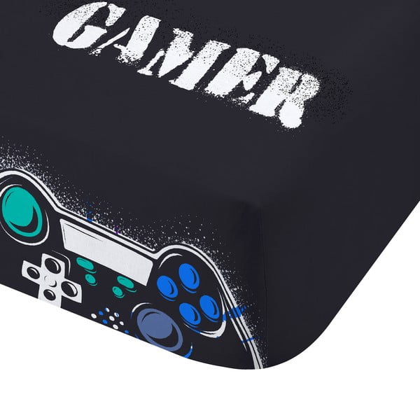 Crna dječja plahta s gumom za krevet za jednu osobu 90x190 cm Game Over – Catherine Lansfield