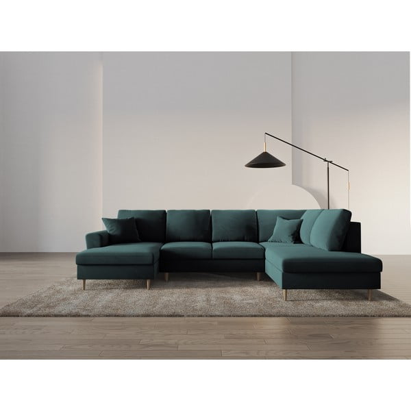 Petrolej zelena baršunasti sklopiva/s prostorom za odlaganje kutna garnitura (s desnim kutom/u obliku slova "U") Kyoto – Cosmopolitan Design-image-2