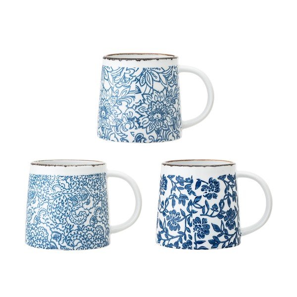 Bijele/plave šalice u setu 3 kom glinene Molly – Bloomingville