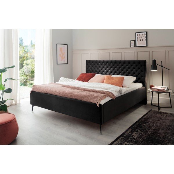 Crni tapecirani bračni krevet s prostorom za odlaganje s podnicom 180x200 cm La Maison – Meise Möbel-image-1