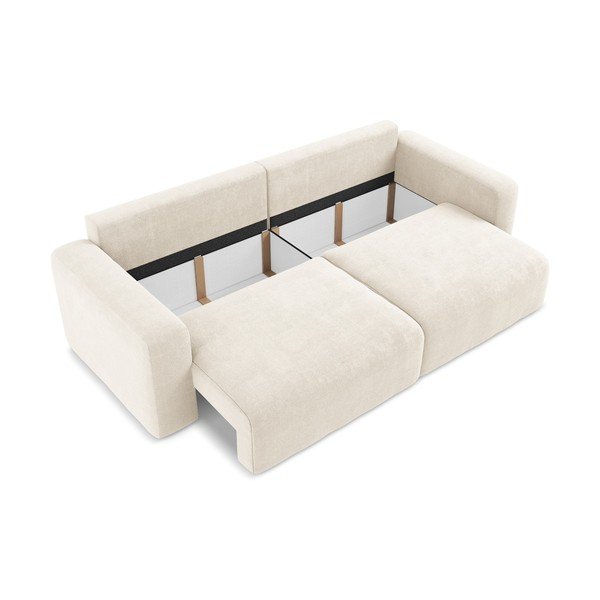 Krem sklopiva/s prostorom za odlaganje sofa od šenila 252 cm Kona – Makamii-image-4