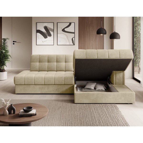 Svjetlo smeđa baršunasti sklopiva kutna garnitura (s desnim kutom/s ležaljkom) Blezalt – ELTAP-image-4