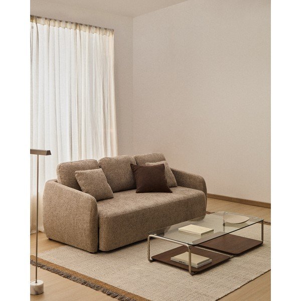 Smeđe-siva sklopiva sofa od šenila 218 cm Laira – Kave Home-image-1