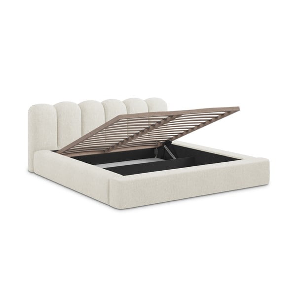 Krem tapecirani bračni krevet s prostorom za odlaganje s podnicom 140x200 cm Mano – Makamii-image-2