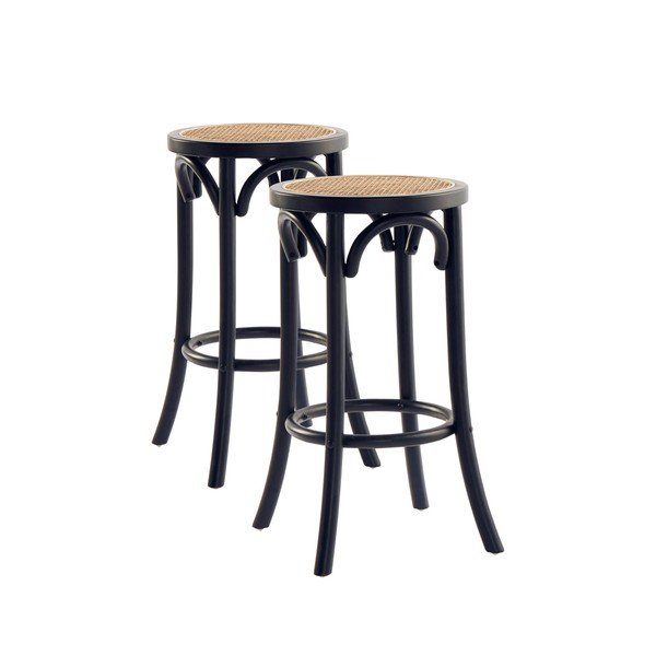Crne barske stolice u setu 2 kom od ratana (visine sjedala 65,5 cm) Koster – Jotex