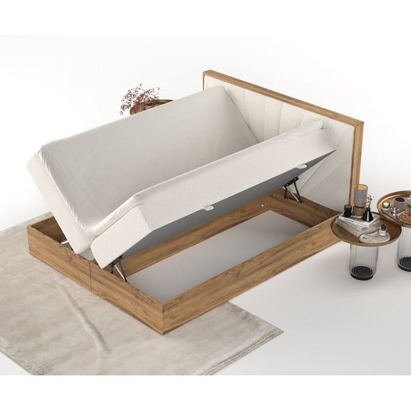 Krem/u prirodnoj boji boxspring krevet s prostorom za pohranu 160x200 cm Asahi – Maison de Rêve-image-3