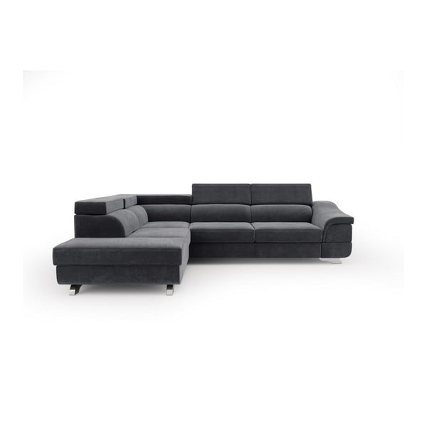 Tamno sivi kutni kauč na razvlačenje s baršunastim pokrivačem Windsor &amp; Co Sofas Apollon, lijevi kut