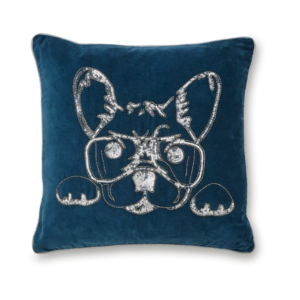 Plavi pamučni ukrasni jastuk Cooksmart ® French Bulldog, 50 x 50 cm