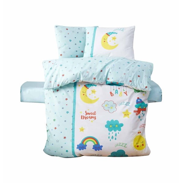 Bijela/mentol zelena dječja posteljina za dječji krevetić od renforce pamuka s uključenom plahtom/4-dijelna 100x150 cm – Mijolnir