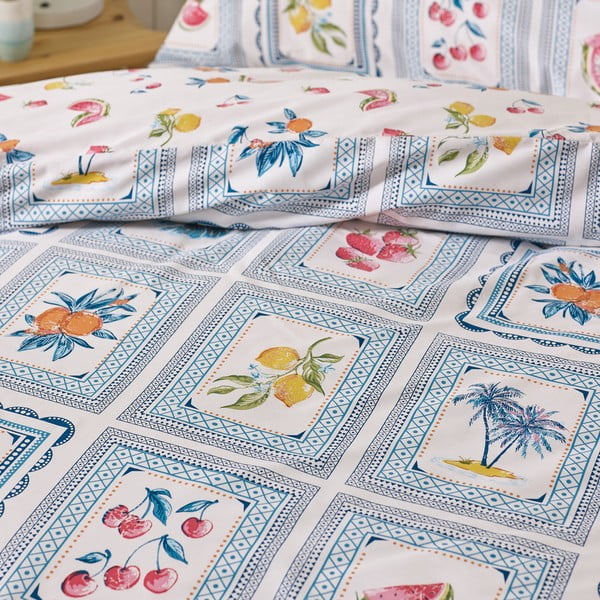 Plava posteljina za bračni krevet 200x200 cm Riviera Tiles – Catherine Lansfield-image-4