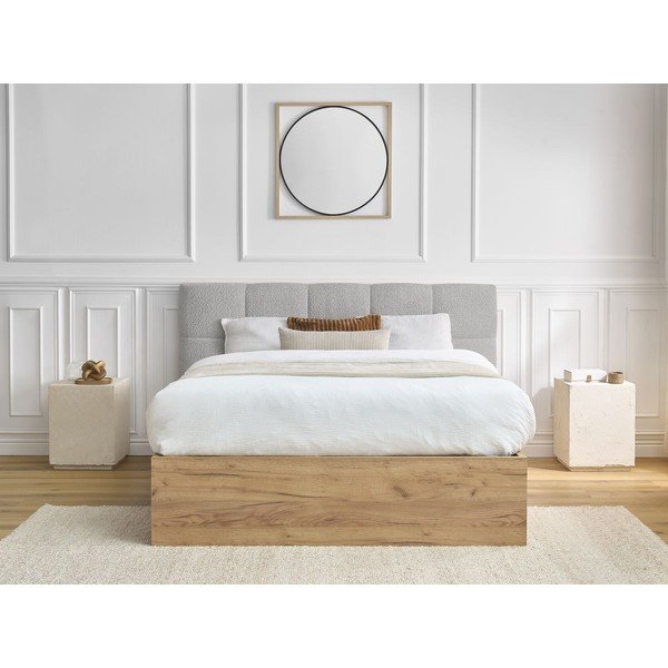Sivi podstavljeni tapecirani/od iverice bračni krevet s prostorom za odlaganje s podnicom 160x200 cm Kumo – Bobochic Paris-image-4