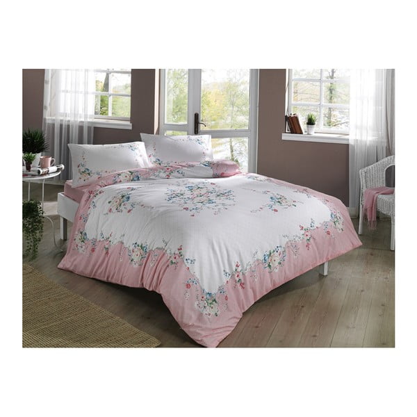 Pamučna posteljina sa plahtom Madelyn V2 Pink, 160 x 220 cm