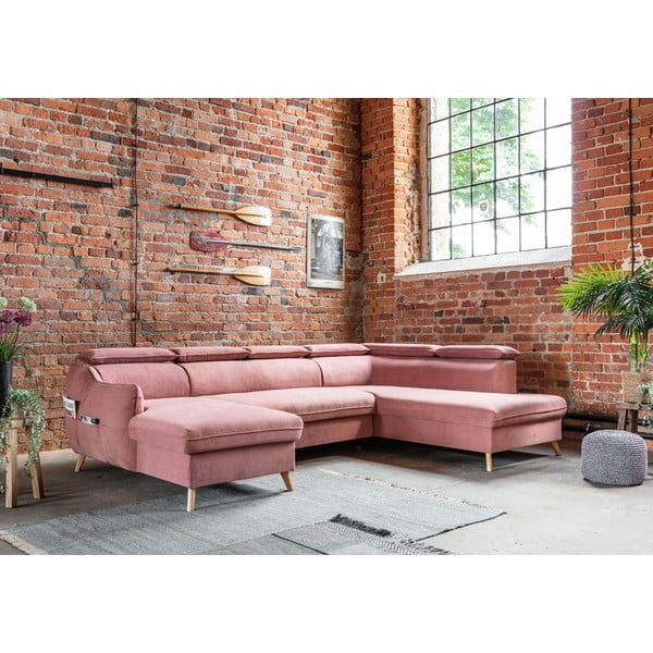 Svijetlo ružičasta baršunasta sklopiva kutna garnitura (s desnim kutom/u obliku slova "U") Sweet Harmony – Miuform-image-4