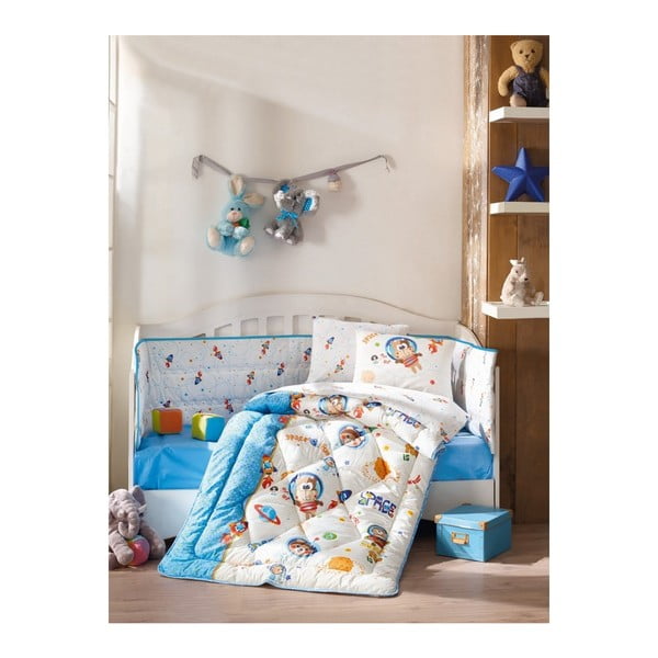 Pamučni dječji krevetni set Uzay Oyunu Blue, 100 x 170 cm