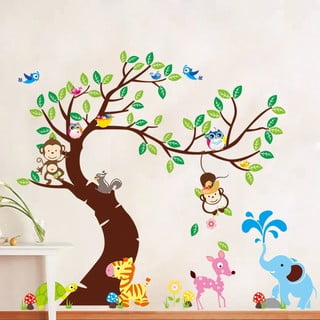Set dječjih zidnih naljepnica Ambiance Tree, Monkeys and Elephant