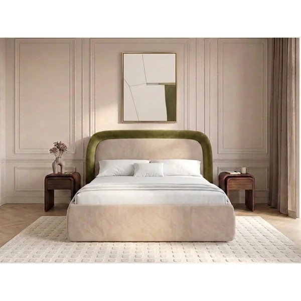 Zeleni tapecirani bračni krevet s prostorom za odlaganje s podnicom 160x200 cm Sam – Bobochic Paris-image-1