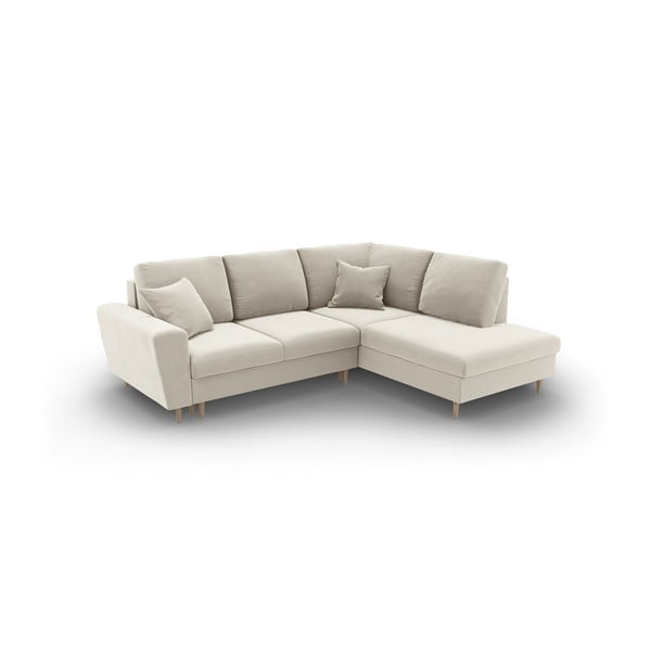 Bež baršunasti sklopiva/s prostorom za odlaganje kutna garnitura (s desnim kutom/u obliku slova L) Kyoto – Cosmopolitan Design-image-1