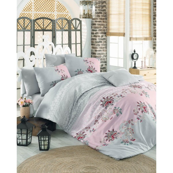 Mentol zeleno-ružičasta pamučna posteljina za bračni krevet 200x200 cm Azra – Mijolnir