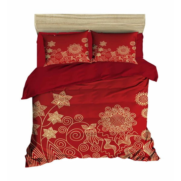 Set plahti i plahti za bračni krevet Flowers Red, 200 x 220 cm