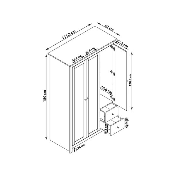 Sivi/u prirodnoj boji ormar u dekoru hrasta 112x180 cm Emerald – Støraa-image-3