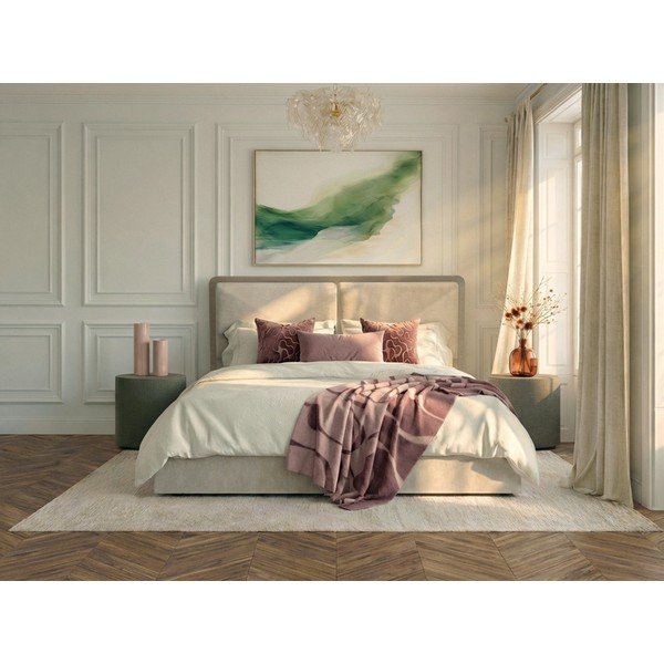 Bež/smeđe-sivi podstavljeni bračni krevet s prostorom za odlaganje s podnicom 180x200 cm Mara – Bobochic Paris-image-3